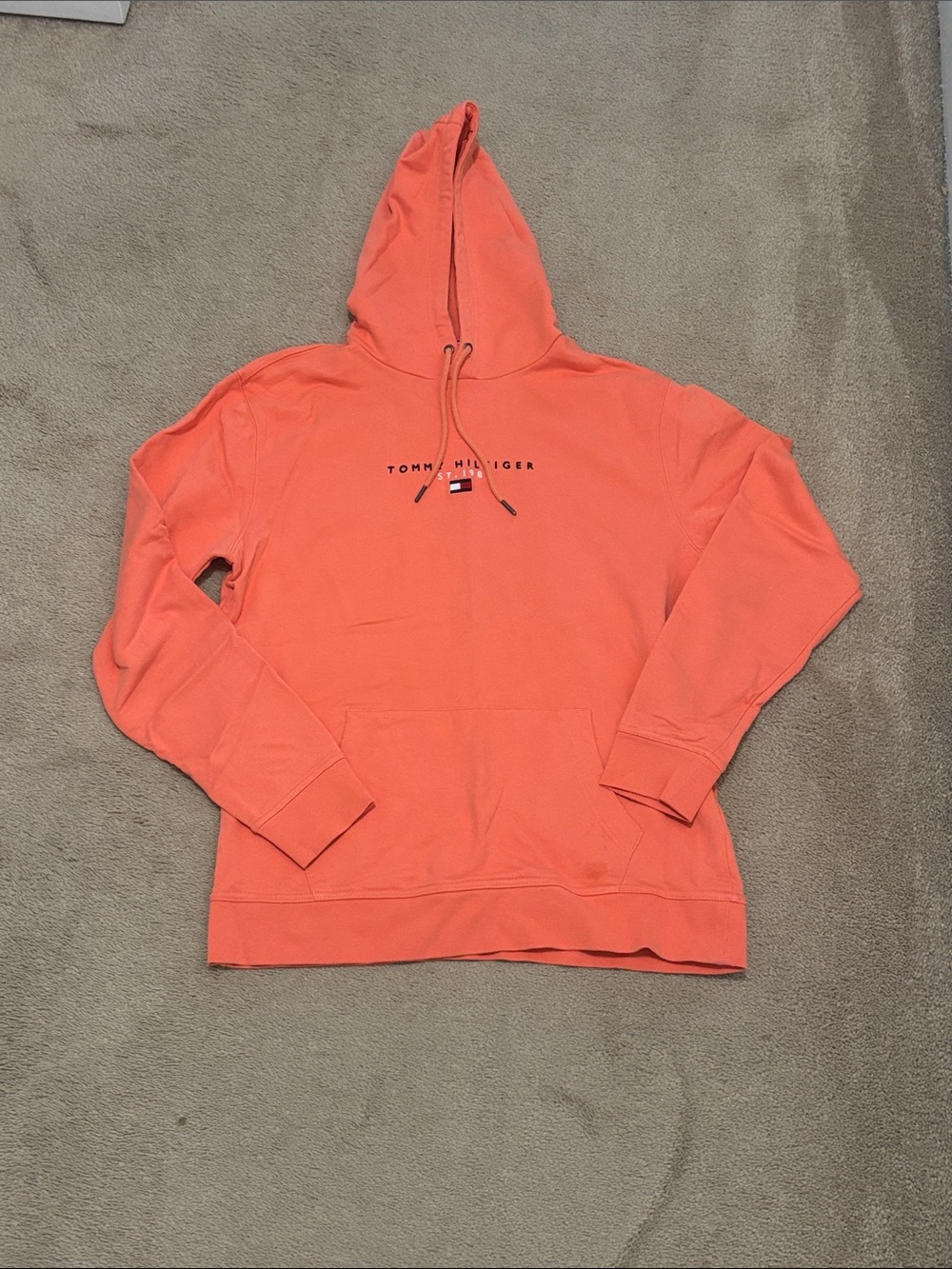 Tommy Hilfiger Men's Coral-Orange Hooded Sweatshirt